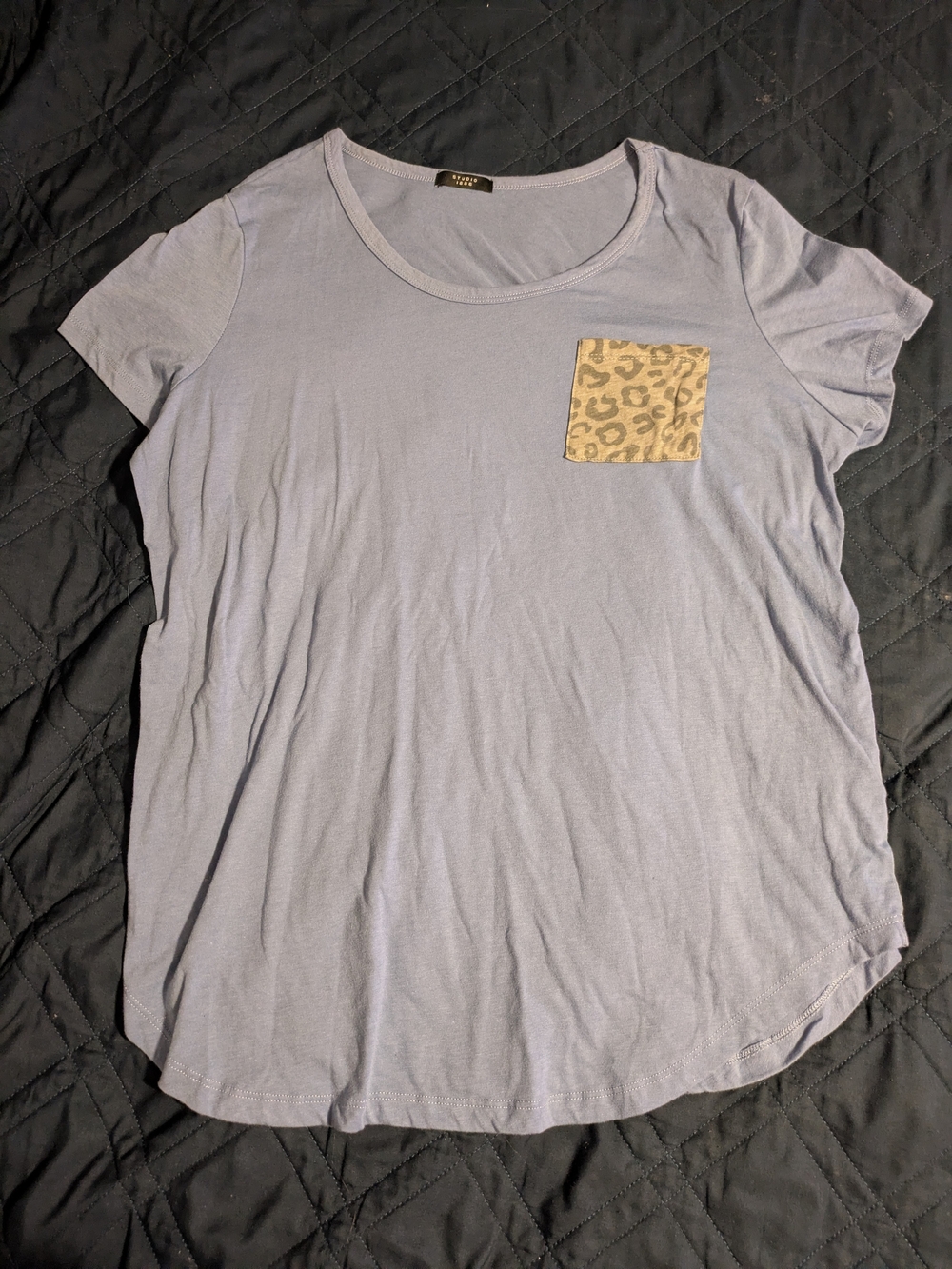 Studio 1886 Avon Fashions Blue Crewneck Tee with Leopard Pocket
